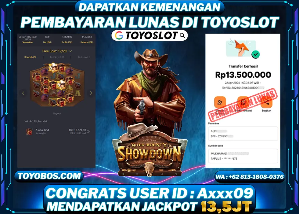 TOYOSLOT - BUKTI KEMENANGAN Wild Bounty Showdown Rp13,500,000,- LUNAS